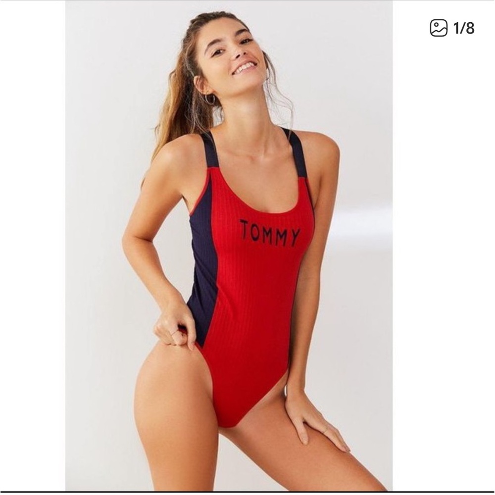 Tommy Hilfiger Red and Navy Seamless Ribbed Bodysuit